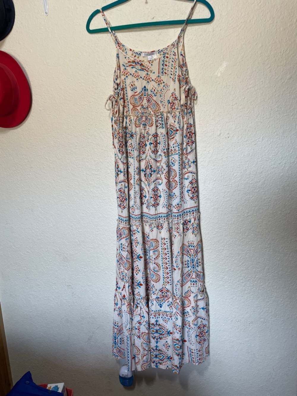 Patrons Of Peace Women's Flowy Halter Dress. Cream and Multi Colored. Size S.